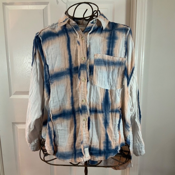 We The Free Washed Away Plaid Tie Dye Long Sleeve Cotton Top Size Small - Picture 7 of 9